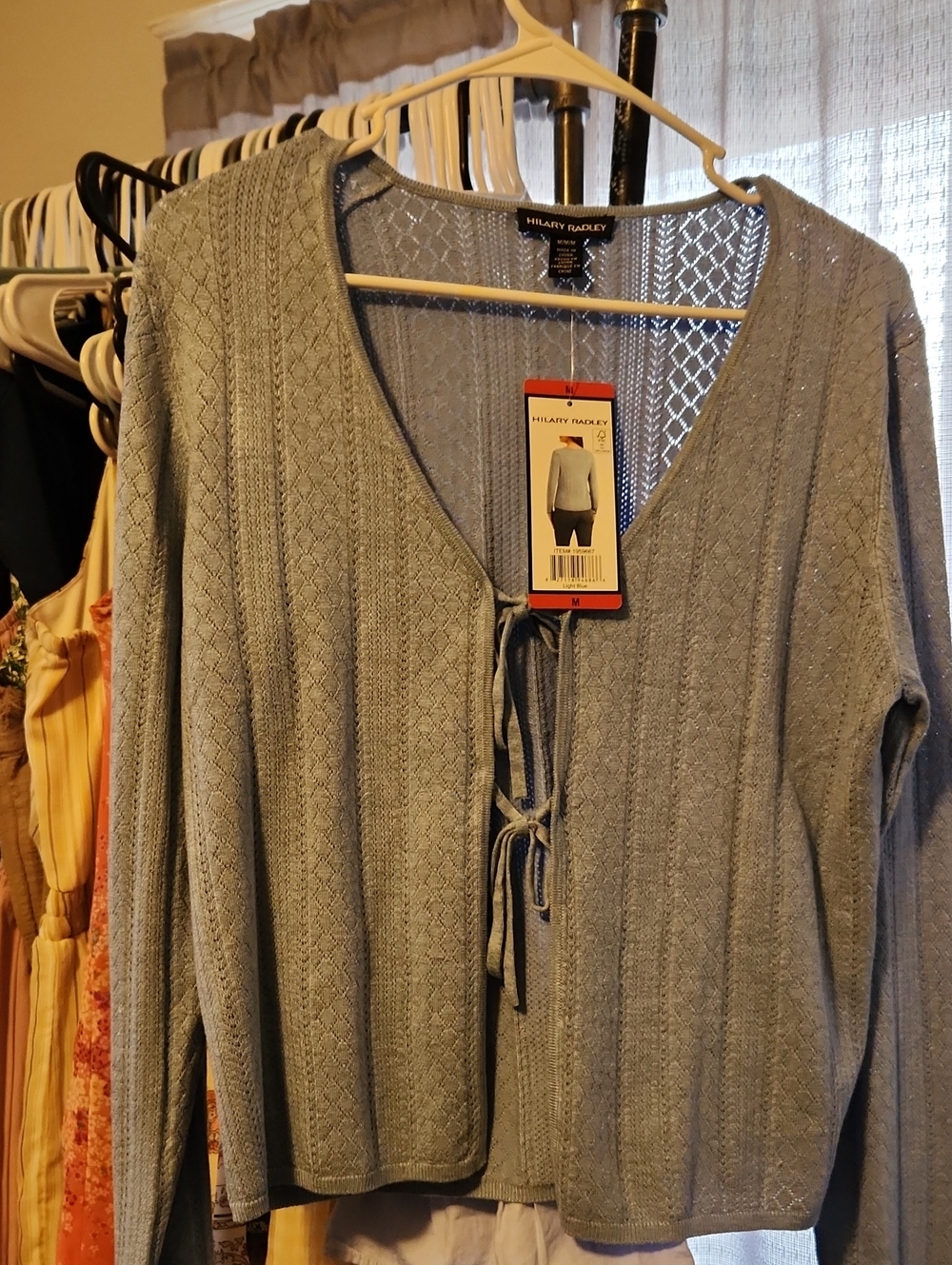 Hilary Radley Light Blue Tie-Front Knit Cardigan